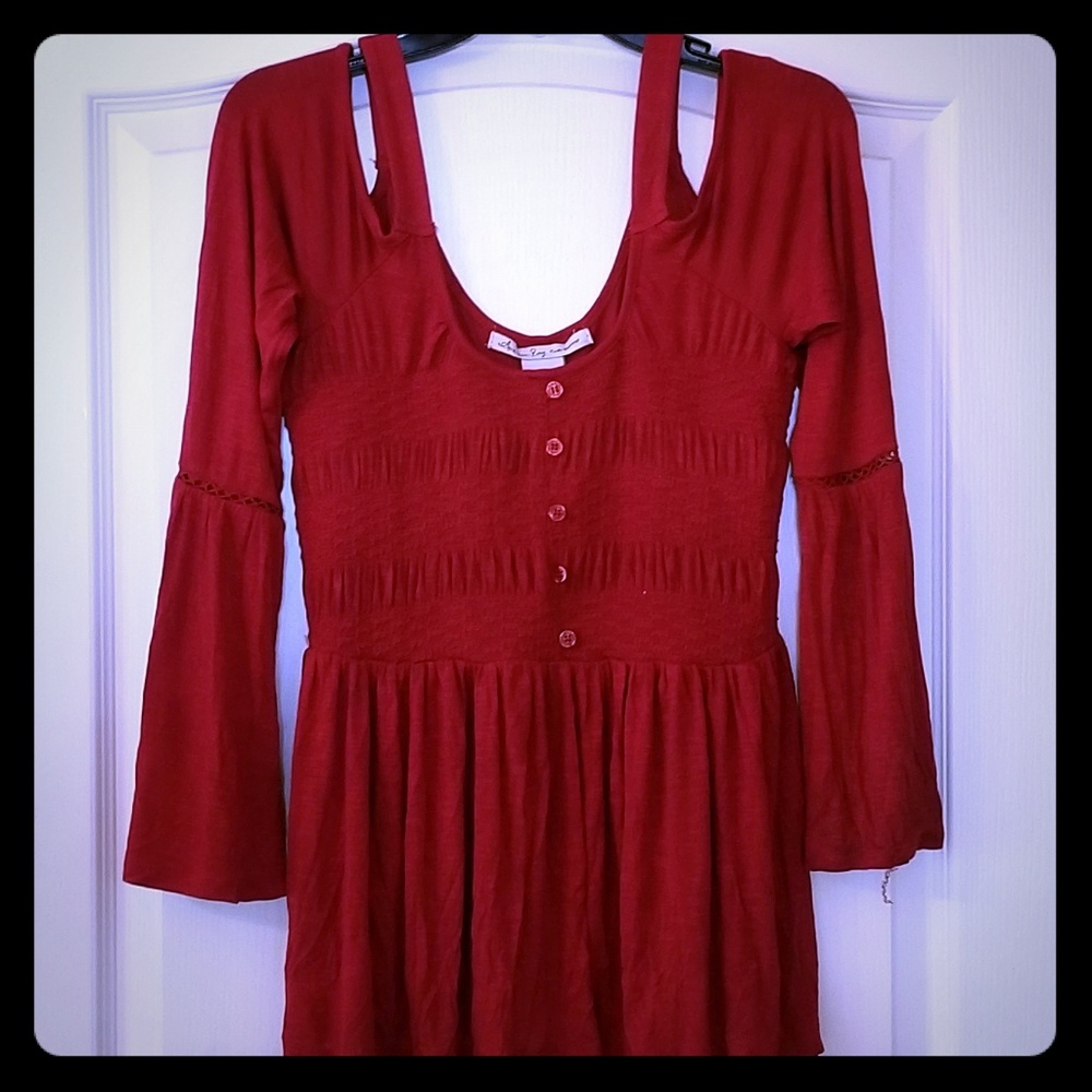 NWT Red Cold Shoulder Crochet Detail Top